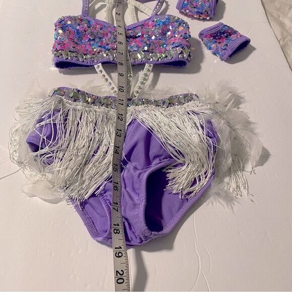 Glamour solo dance costume custom 2 piece lavender rhinestone feather sassy SC - Picture 6 of 12